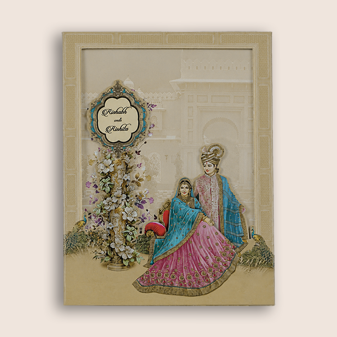Sandal Laser Cut Bride Groom Padded Wedding Card - KAA05830