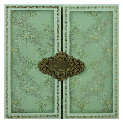 Mint Green Gold Floral Padded Wedding Card-KRE28050