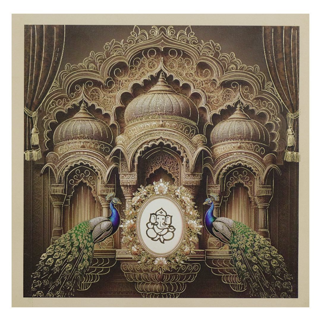 Brown Padded Royal Palace Wedding Card-KRC31200