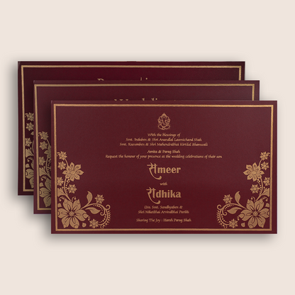 Dark Pink Embossed Floral Padded Invitation Card - KPR024610
