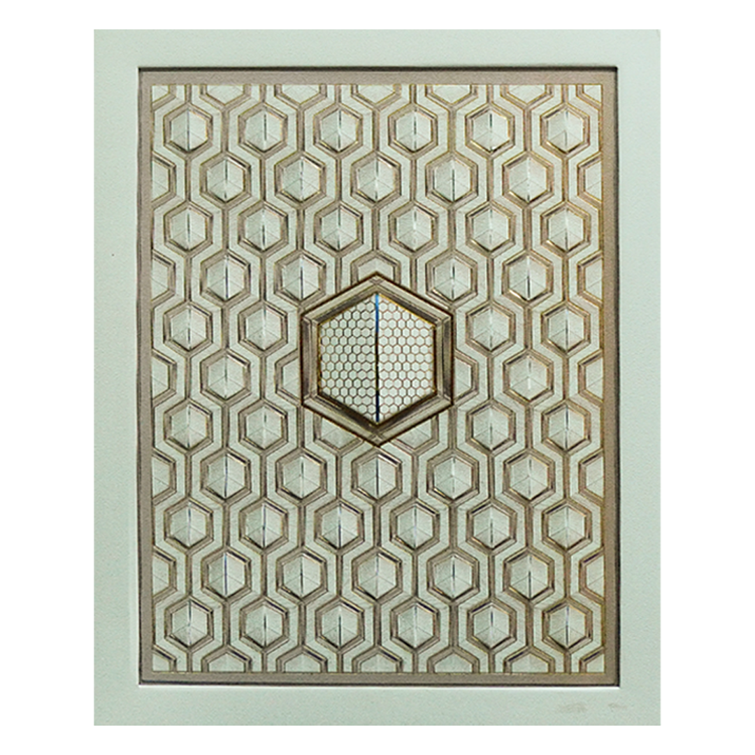 Ivory &amp; Gold Padded Geometric Wedding Invitation Card-KPR24770
