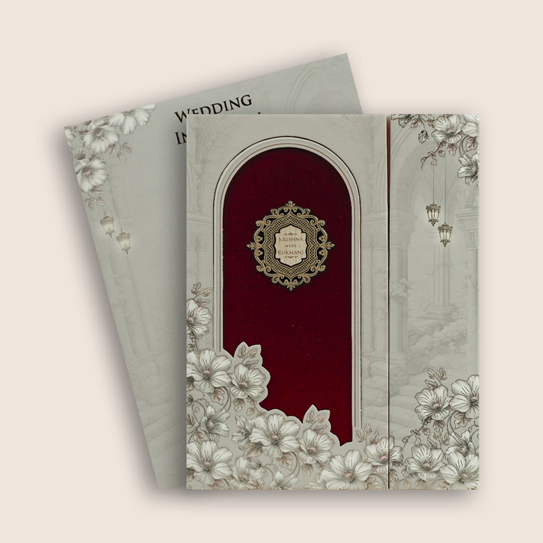 Warm Pink Floral Padded Door Style Wedding Invitation Card - KJTS1916