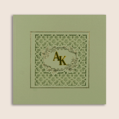 Pista Green Floral Laser cut Padded Invitation Card - KPR023540