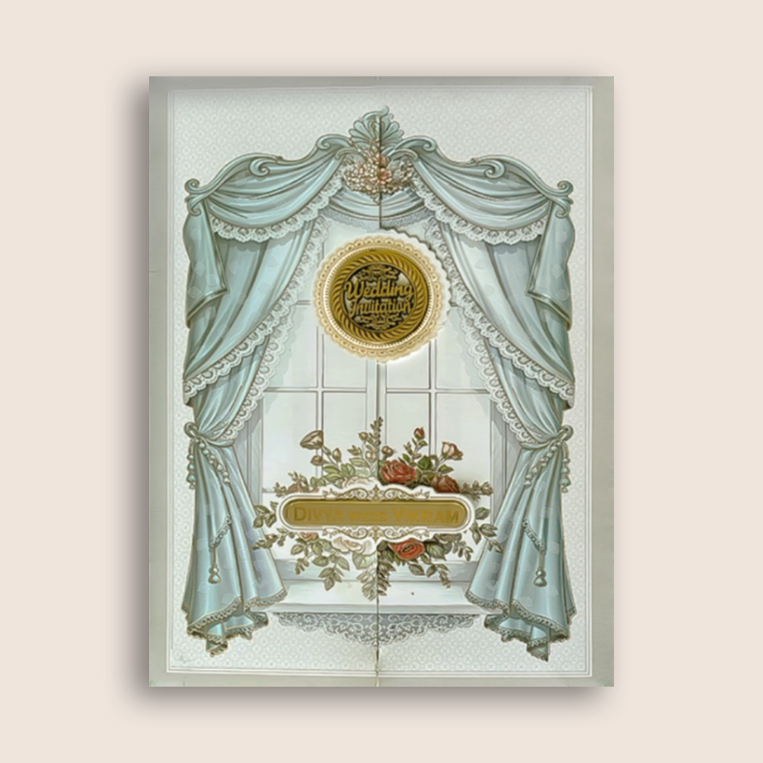 Grey Royal Window Door Style Wedding Card - KNAR2408
