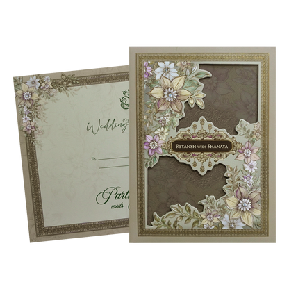 Grey Floral Padded Wedding Card- KSH72480