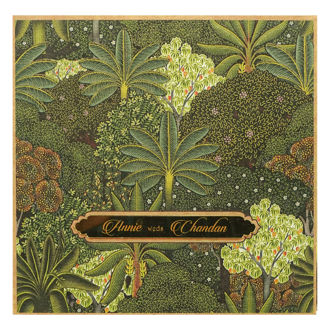 Green Forest Floral Padded Wedding Card-KBM05200