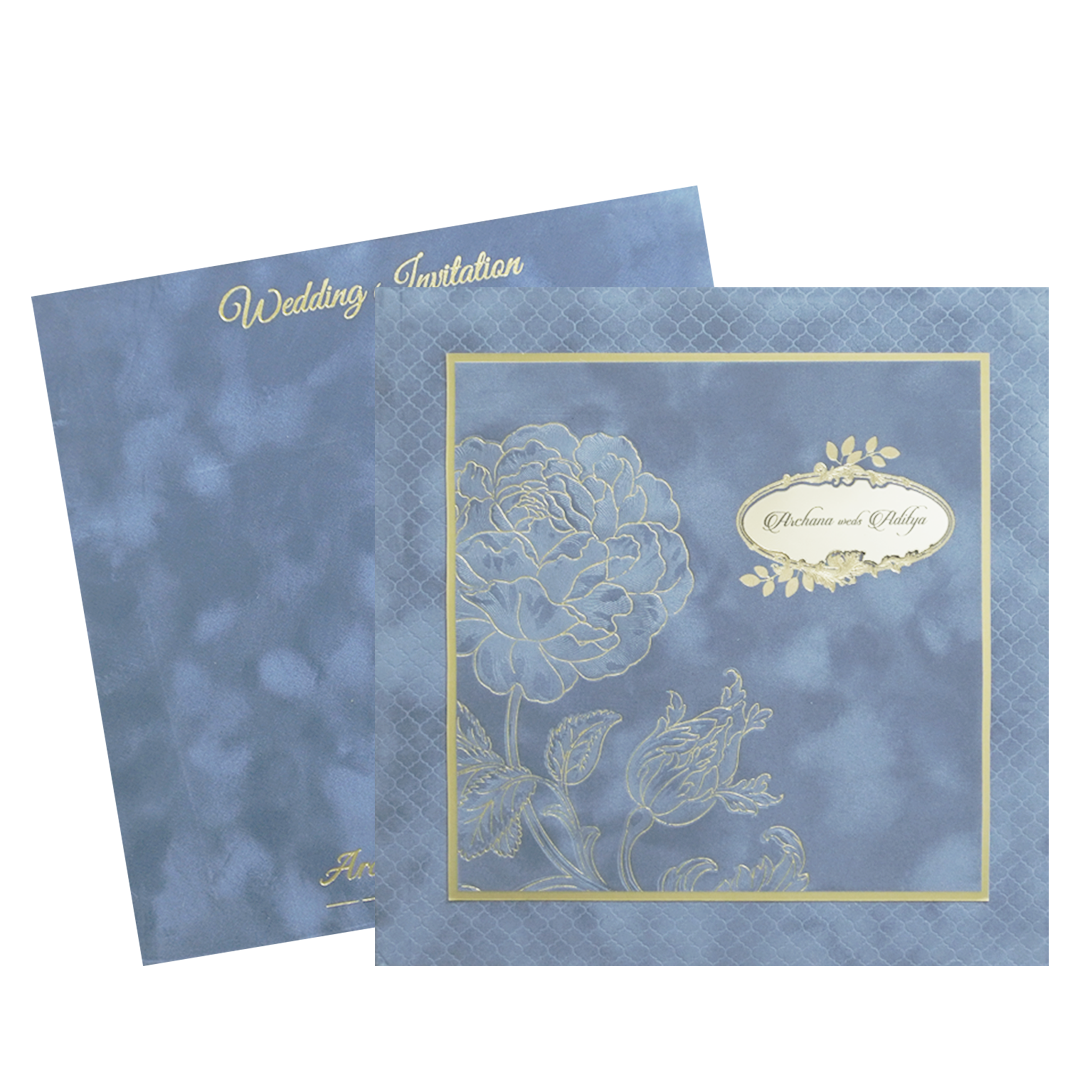 Grey Gold Floral Padded Wedding Card - KMMWD1134