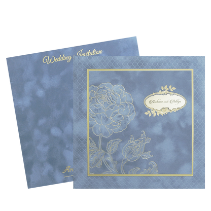 Grey Gold Floral Padded Wedding Card - KMMWD1134
