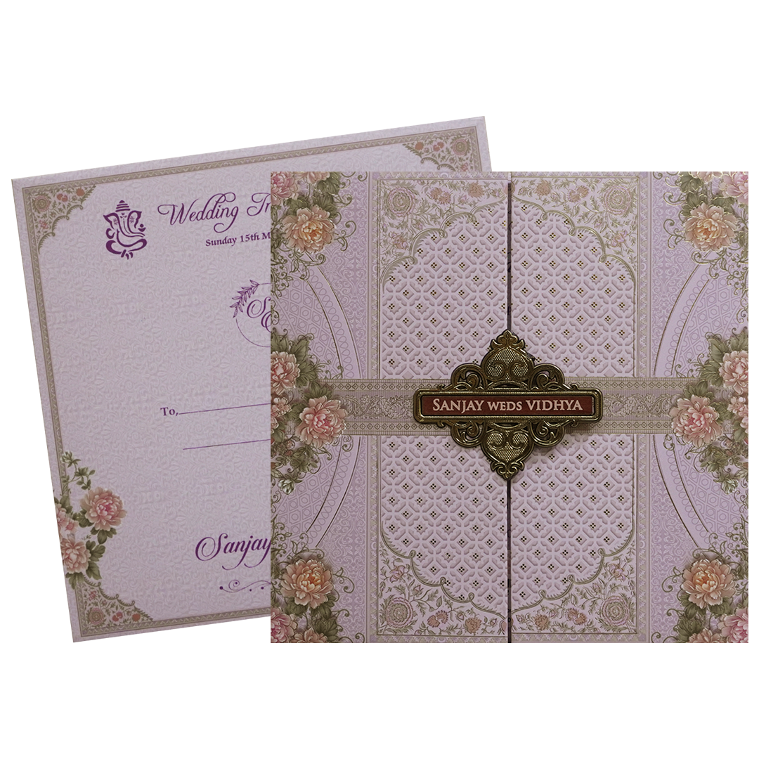 Lavender Floral Padded Wedding Card - KSH72760