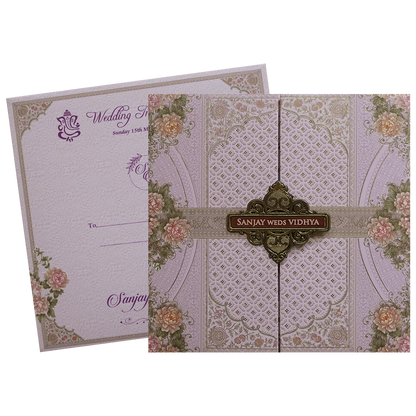 Lavender Floral Padded Wedding Card - KSH72760