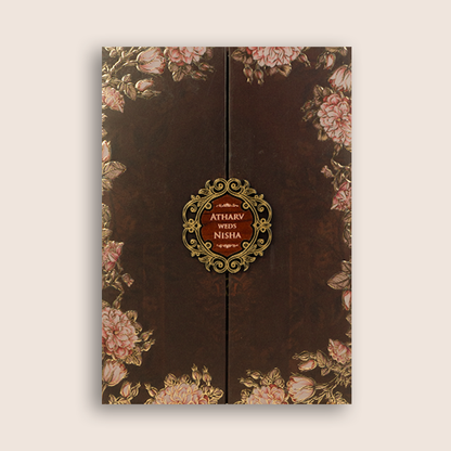 Brown Embossed Rose Floral Wedding Invitation - KVN07780