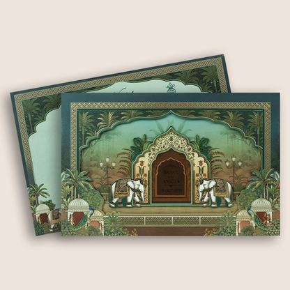 Green Elephant Laser Cut Padded Wedding Card - KSH18020