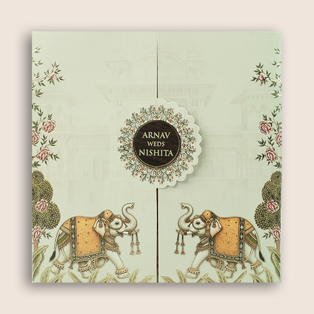 Beige Elephant Door Style Marriage Card - KVN08100