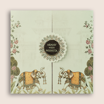 Beige Elephant Door Style Marriage Card - KVN08100