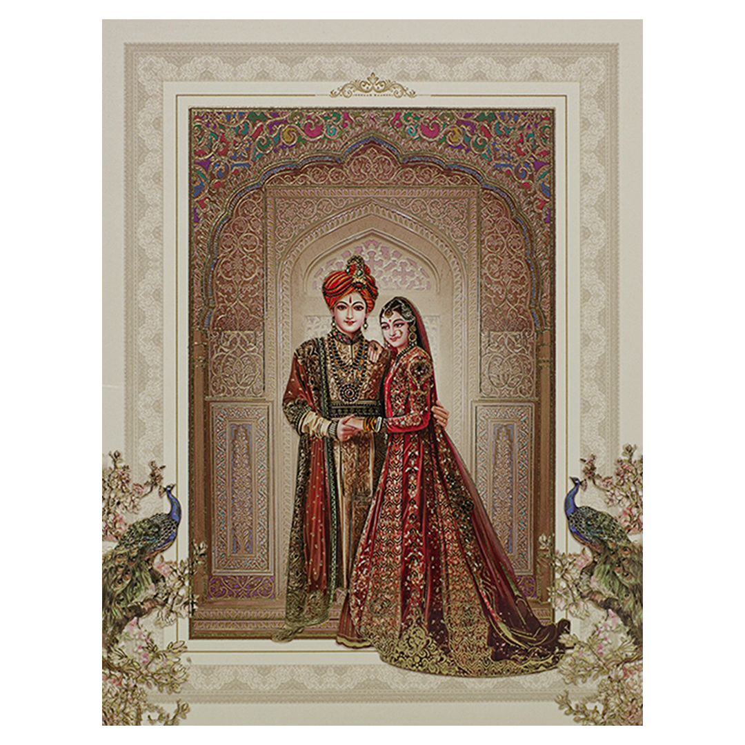 Cream Floral Bride Groom Wedding Card-KAK01040