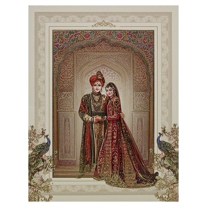 Cream Floral Bride Groom Wedding Card-KAK01040