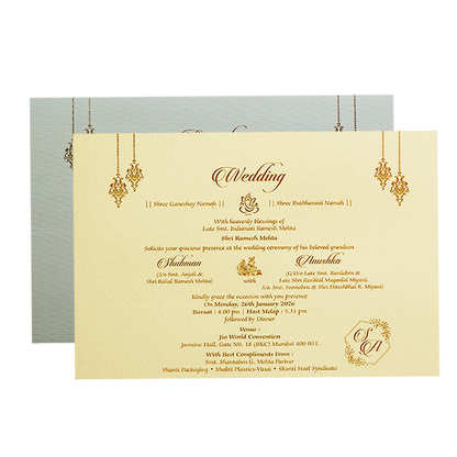 Grey Padded Embossed Floral Wedding Invitation Card-KRB09751
