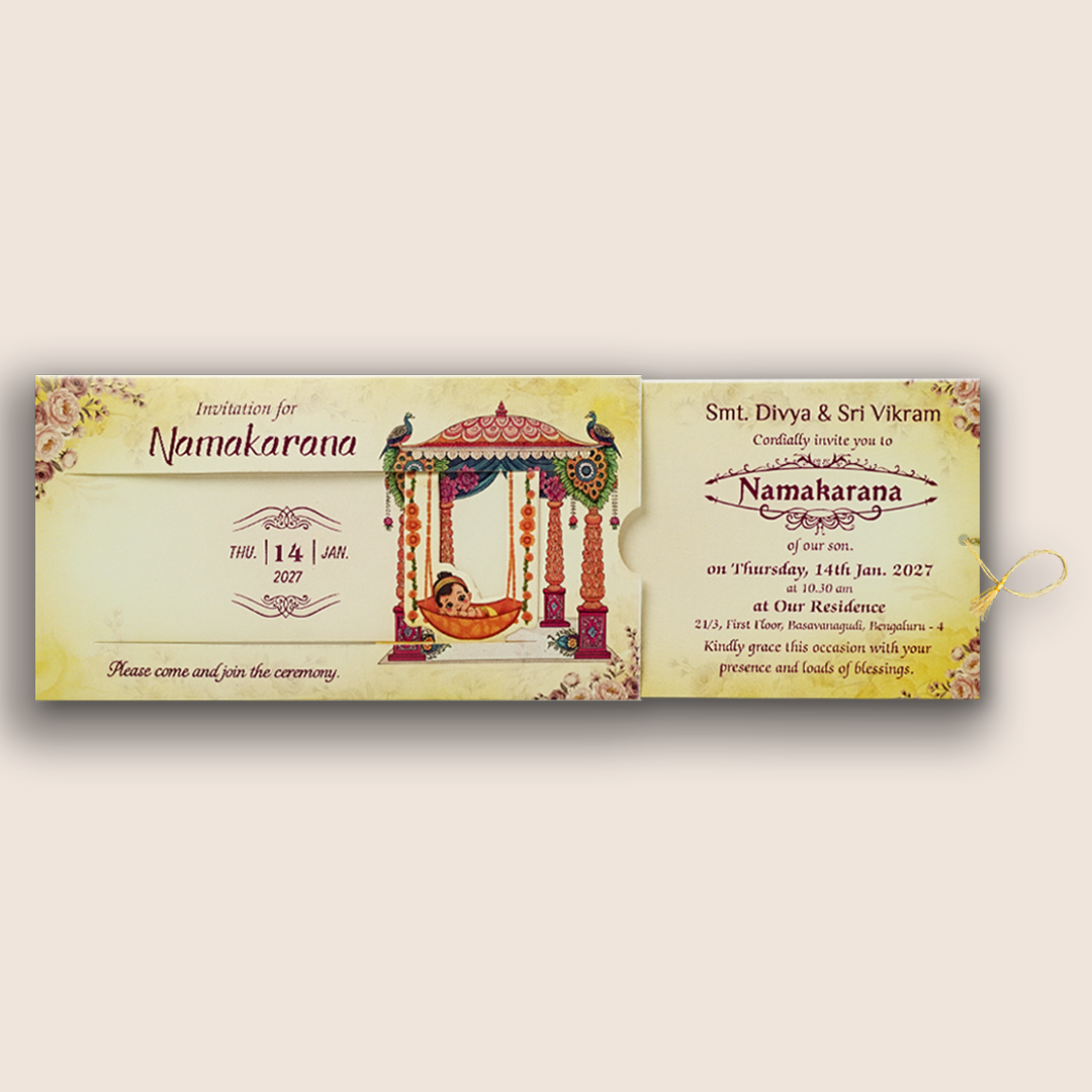 Yellow Baby Naming Ceremony Card-KNKRL119