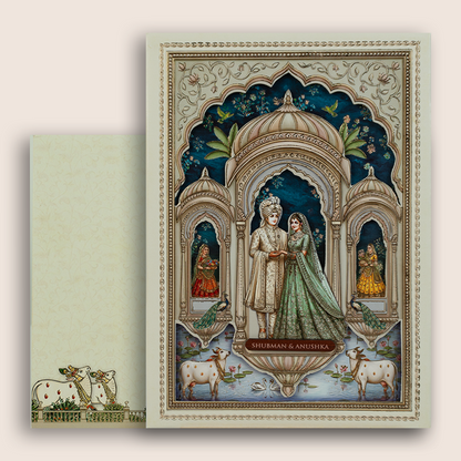 Royal Blue Bride Groom Laser Cut Padded Invitation Card - KRB10670