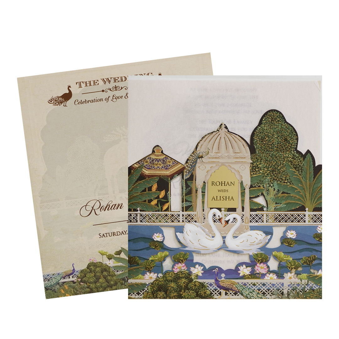 Luxury Cream Garden Laser-Cut Wedding Card - KFR16220