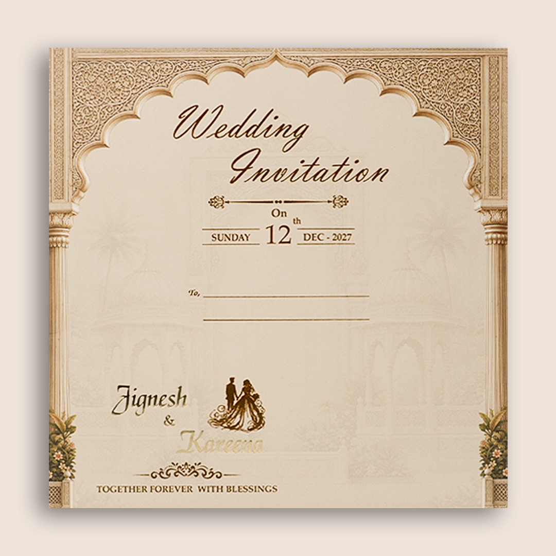 Peach Padded Door Style Wedding Invitation - KSH18650