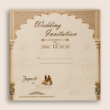 Peach Padded Door Style Wedding Invitation - KSH18650