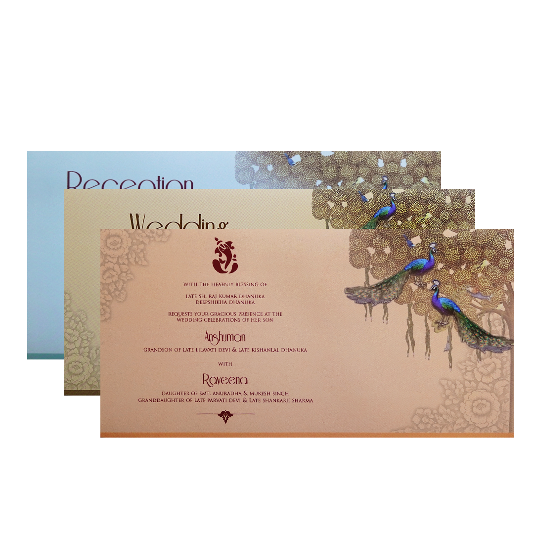 Orange Shrinathji Peacock Wedding Invitation Card-KPR24640