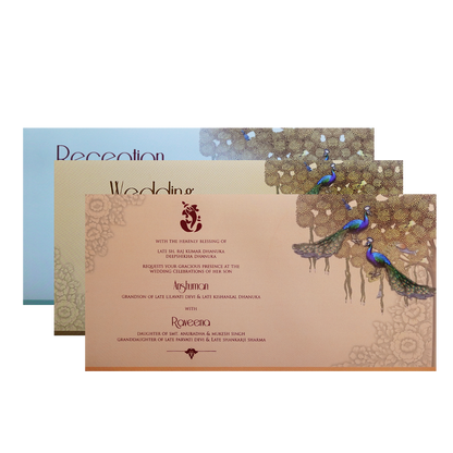 Orange Shrinathji Peacock Wedding Invitation Card-KPR24640