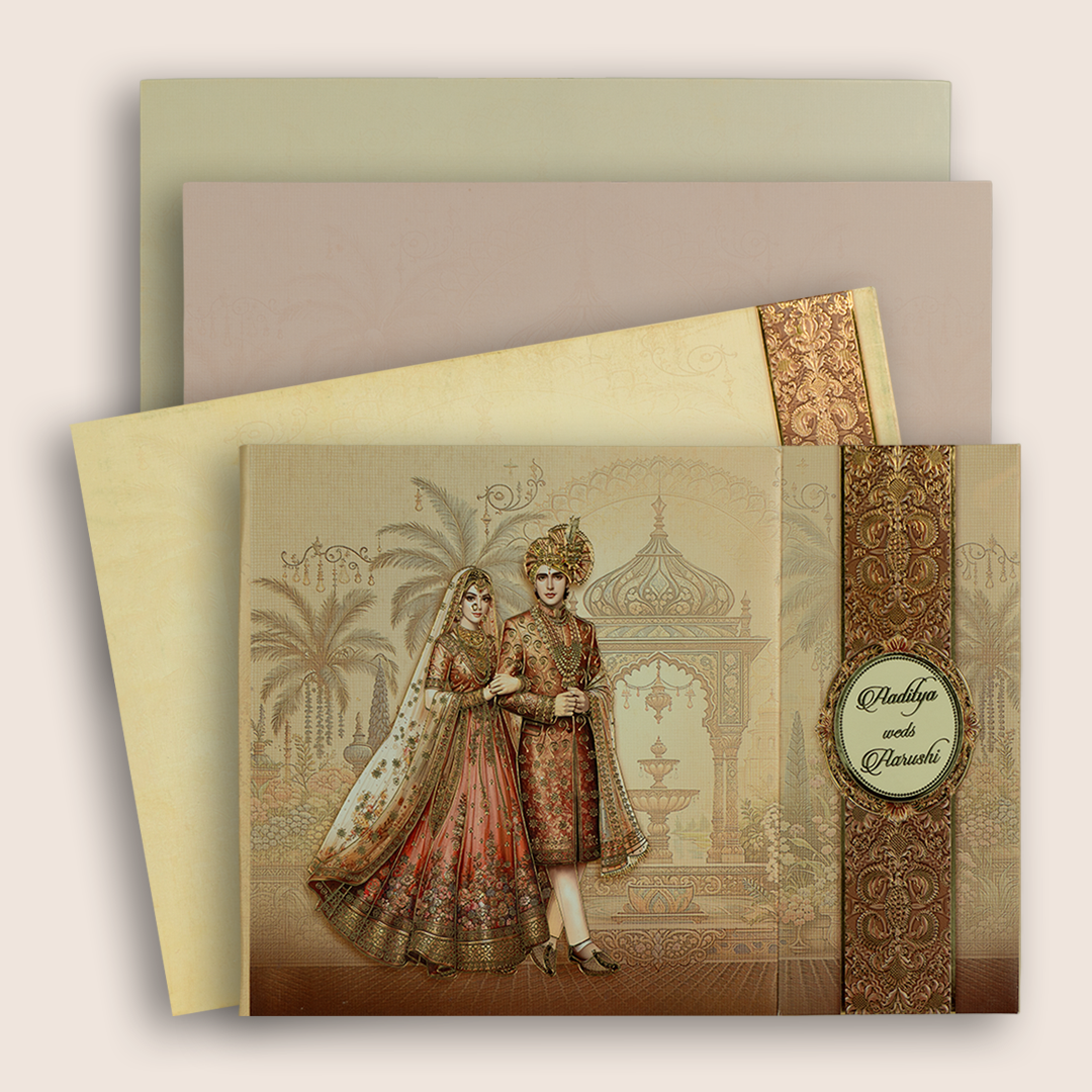 Brown Bride Groom Door Style Wedding Card - KAA06200