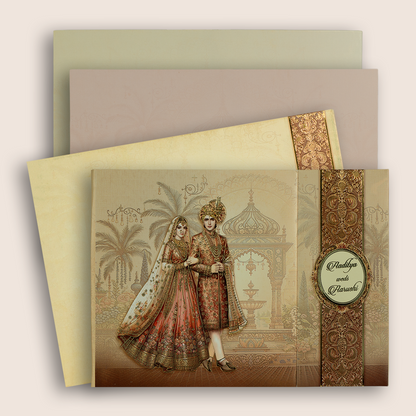 Brown Bride Groom Door Style Wedding Card - KAA06200
