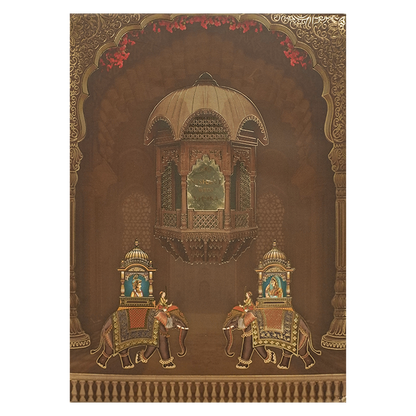Brown Palace Elephant Padded Wedding Card-KRE27980