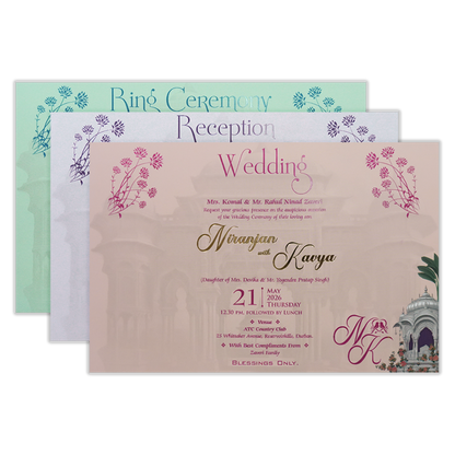 White Royal Bride Groom Padded Wedding Card - KSH72080