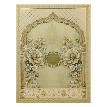 Gold Floral Arch Lasercut Padded Wedding Card-KJTS3683