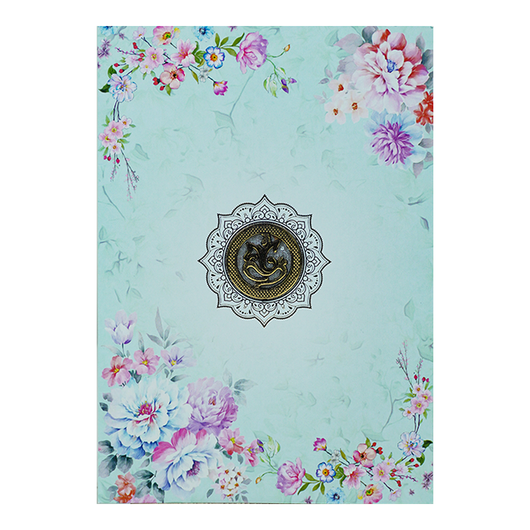 Blue Floral Hindu Wedding Card-KNEP1607
