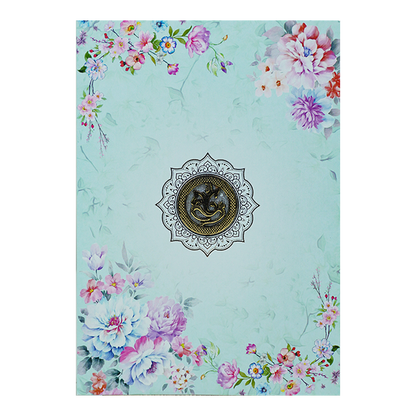 Blue Floral Hindu Wedding Card-KNEP1607
