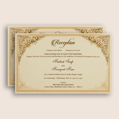 Peach Floral Bride Groom Marriage Card - KPR07060