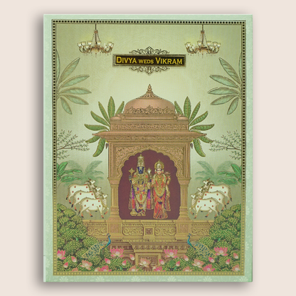 Green Floral Lord Balaji Padmavathi Wedding Card-KNKJ1158