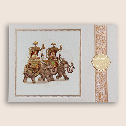 White Royal Baraat Door Style Wedding Card - KAA05420