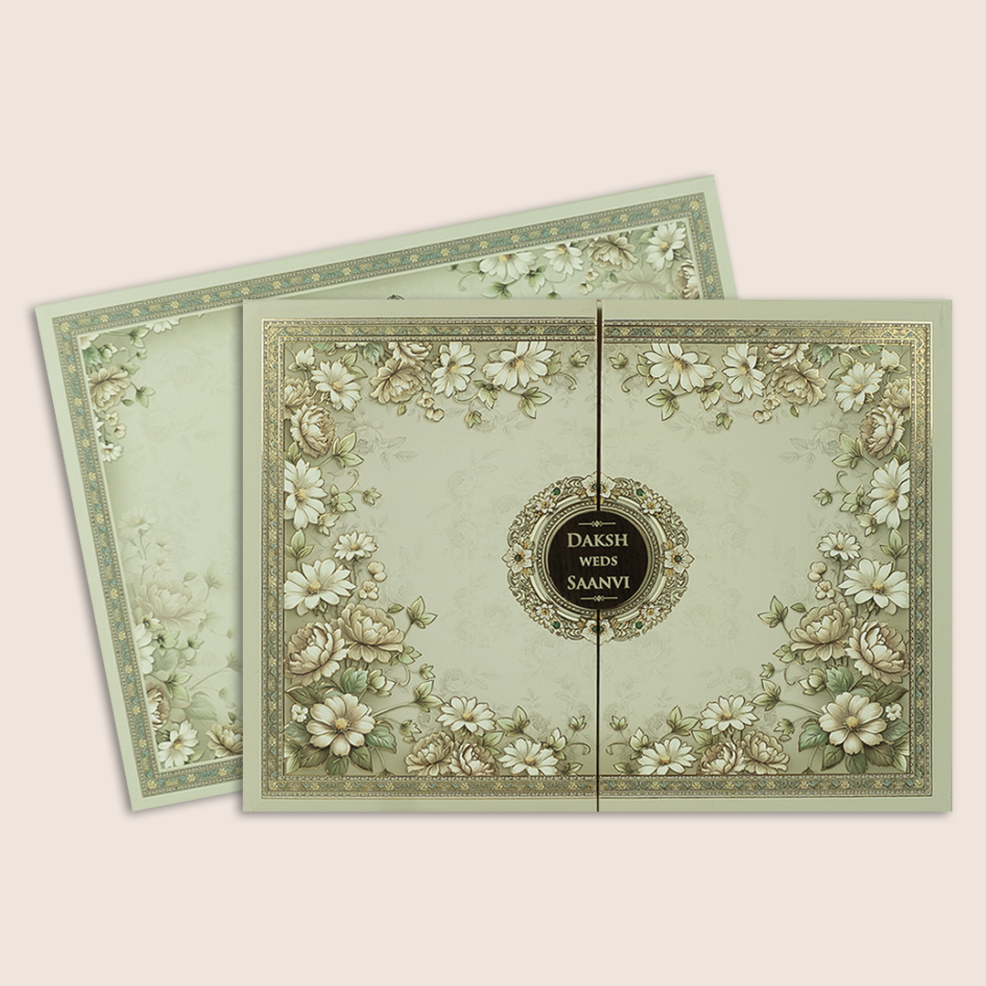 Grey Embossed Floral Door Style Padded Wedding Card - KSH18980