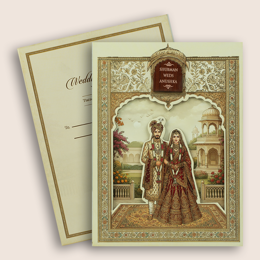 Beige Bride Groom MDF Laser Cut Wedding Card - KRB10010