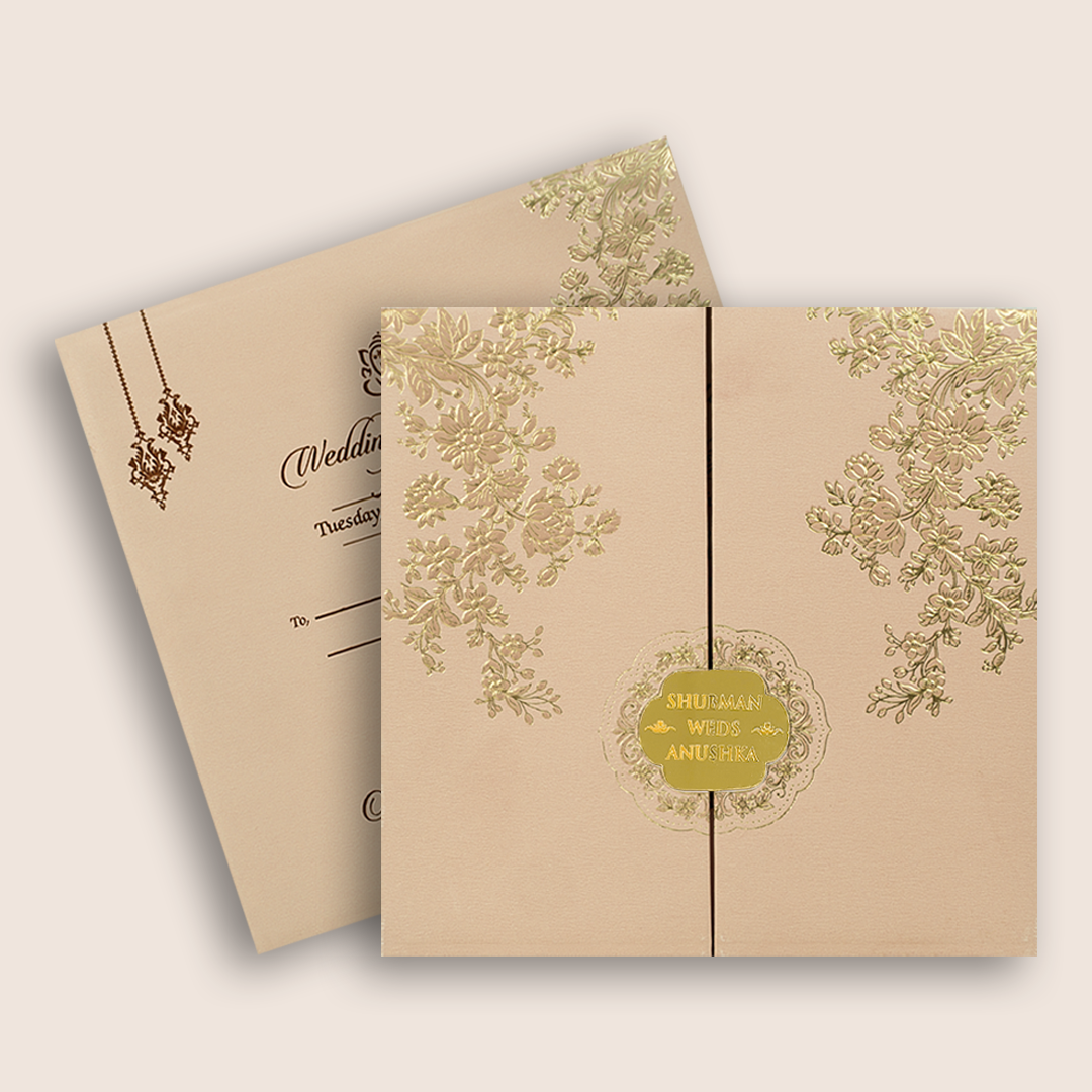 Peach Embossed Floral Door Style Padded Wedding Invitation - KRB10440
