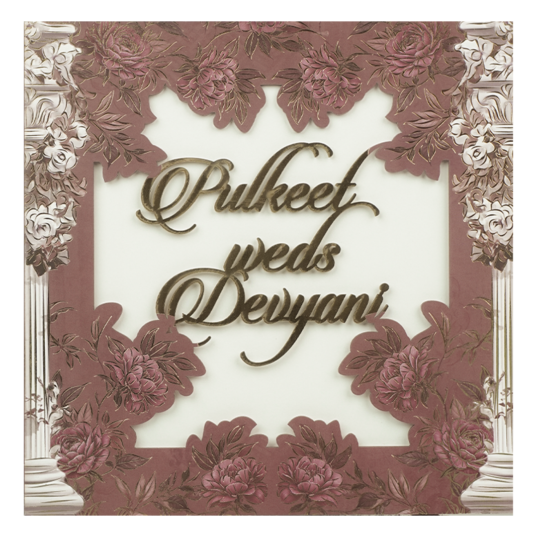 Maroon Floral Cutout Wedding Card-KJTS1809