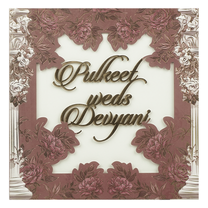 Maroon Floral Cutout Wedding Card-KJTS1809
