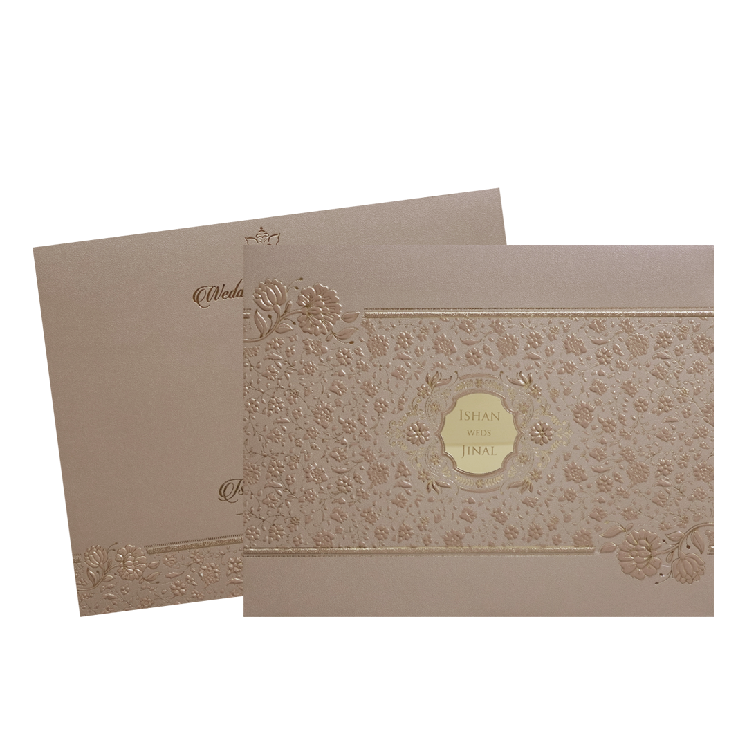 Brown Floral Embossed Classic Wedding Card-KMMWD1107