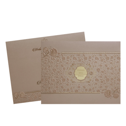 Brown Floral Embossed Classic Wedding Card-KMMWD1107