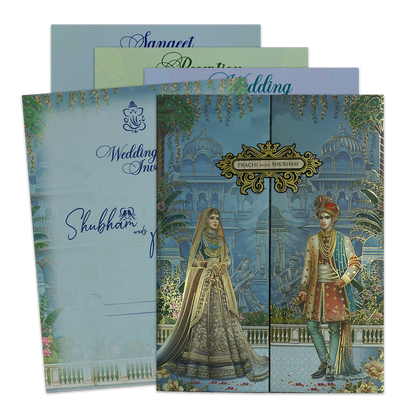 Blue Royal Couple Padded Wedding Card-KSH73150