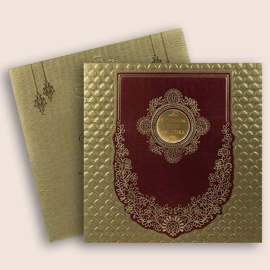 Gold Floral Embossed Wedding Invitation - KRB10131