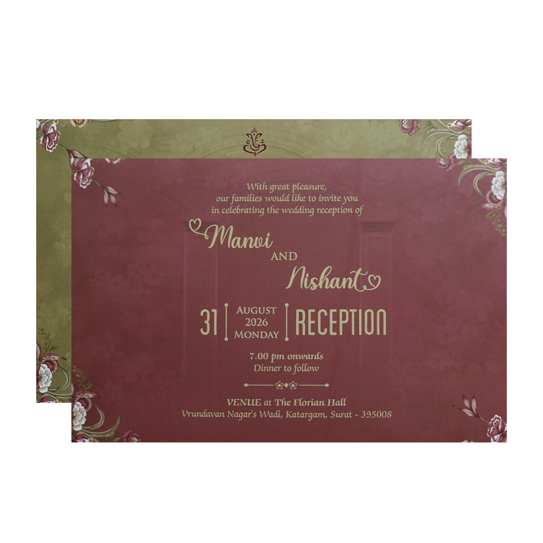Pink Floral Doorp Padded Wedding Card - KVN07360