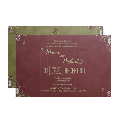 Pink Floral Doorp Padded Wedding Card - KVN07360