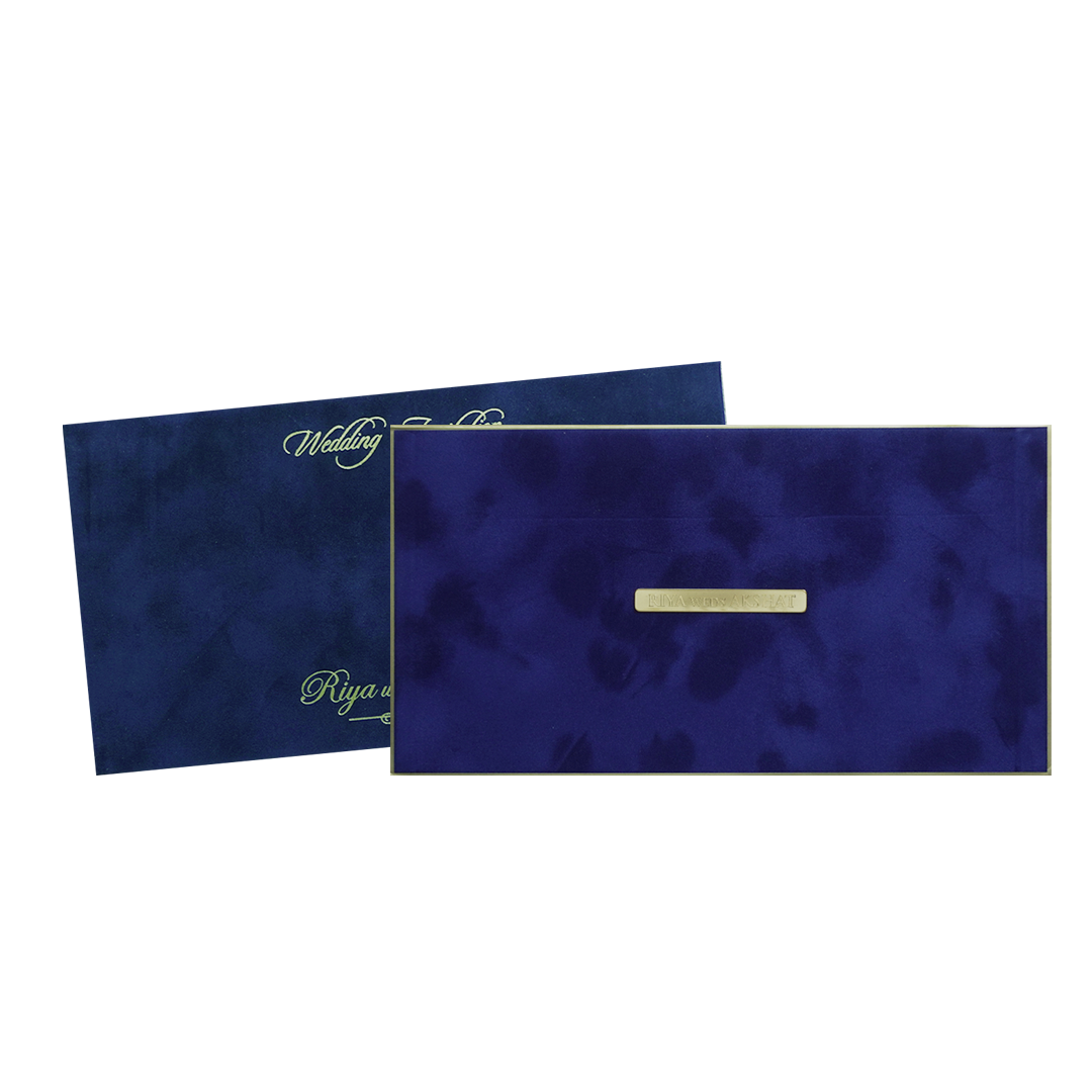 Royal Blue Velvet Padded Wedding Card -  KMMWD1148